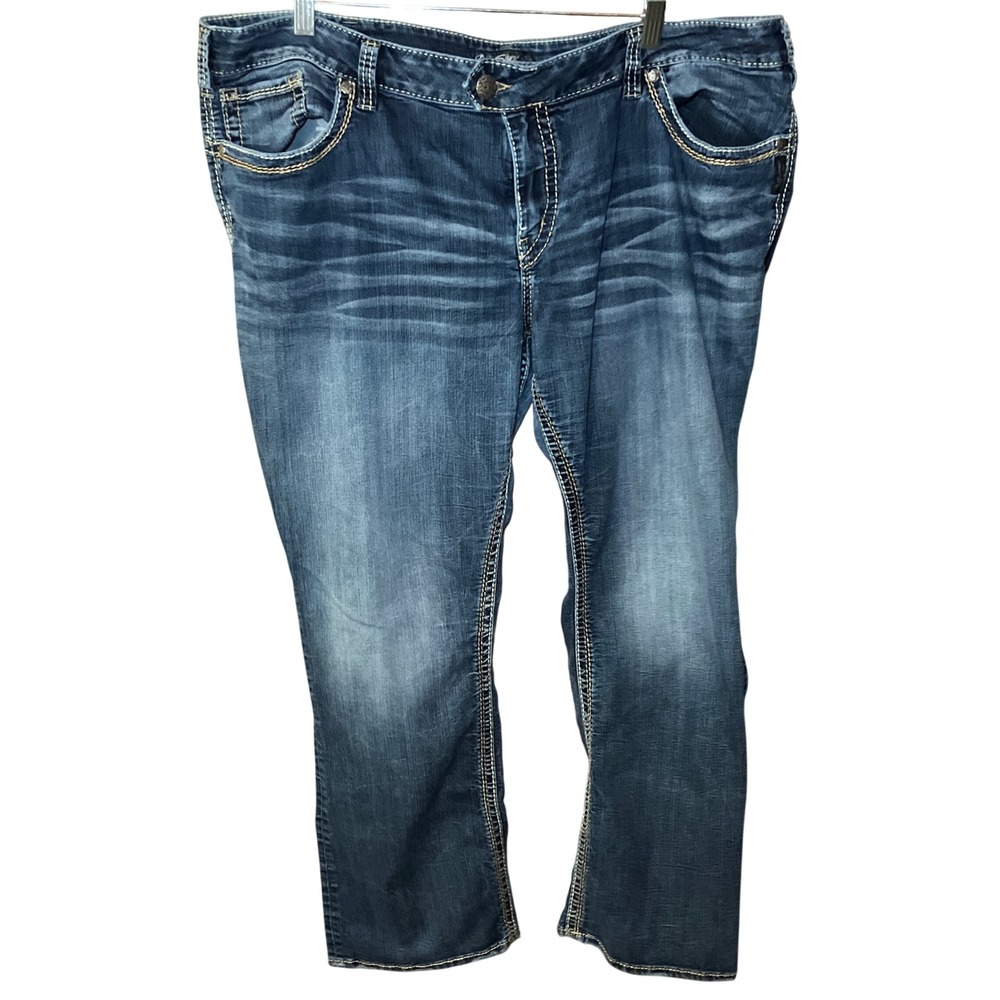 Silver Jeans Tuesday Bootcut Women Size 16 1/2 Blue Contrast Stitching